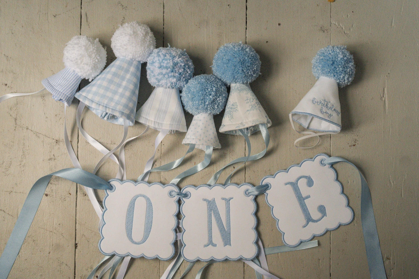 Stuffed Animal Party Hats – Set of 5 Grandmillennial Toile and Seersucker Hats