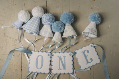 Stuffed Animal Party Hats – Set of 5 Grandmillennial Toile and Seersucker Hats