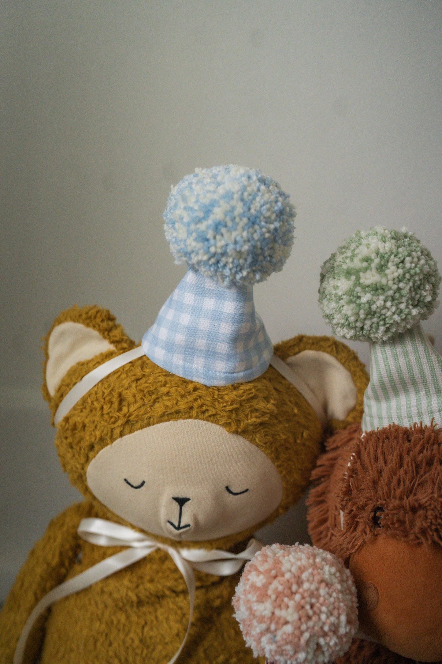 Stuffed Animal Party Hats – Set of 5 Soft Rainbow Gingham & Stripes