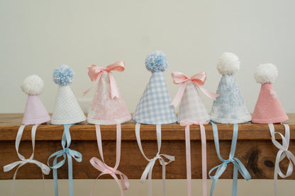 Stuffed Animal Party Hats – Set of 5 Grandmillennial Toile and Seersucker Hats