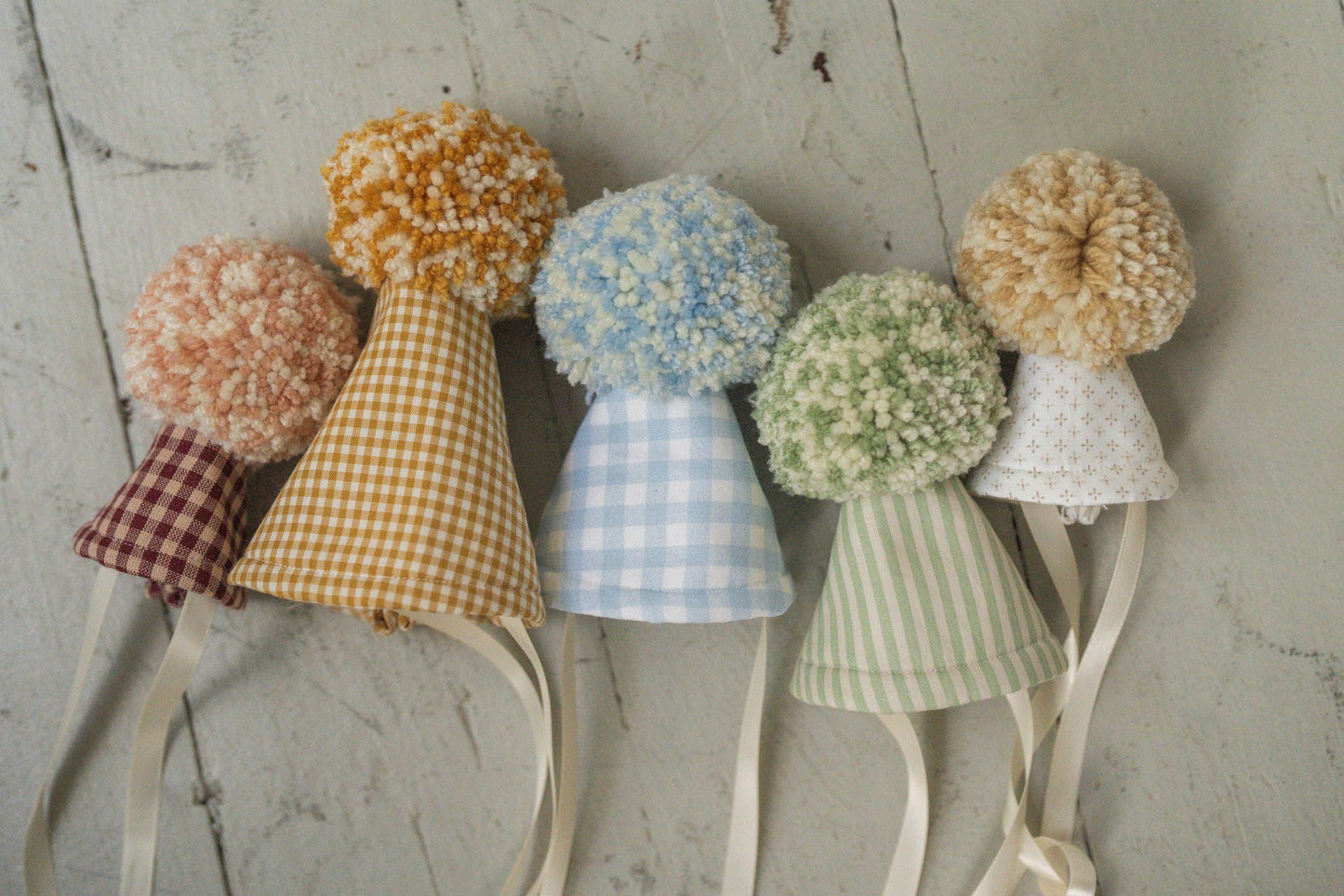 Stuffed Animal Party Hats – Set of 5 Soft Rainbow Gingham & Stripes