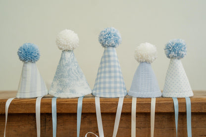 Stuffed Animal Party Hats – Set of 5 Grandmillennial Toile and Seersucker Hats