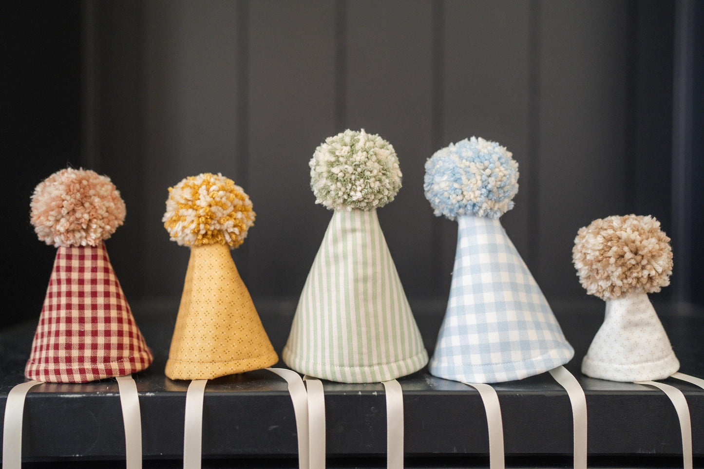 Stuffed Animal Party Hats – Set of 5 Soft Rainbow Gingham & Stripes