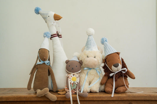 Stuffed Animal Party Hats – Set of 5 Grandmillennial Toile and Seersucker Hats