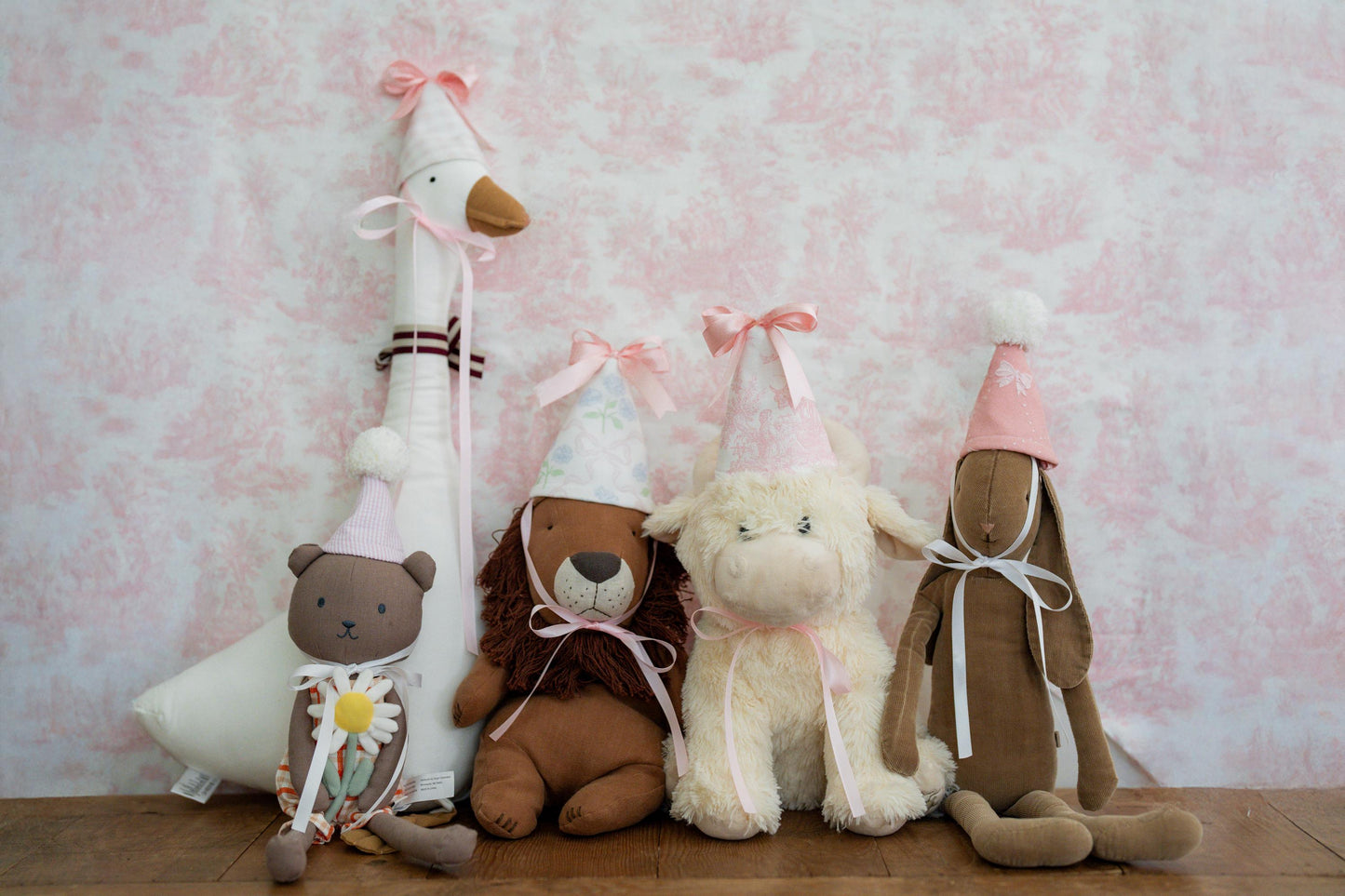 Stuffed Animal Party Hats – Set of 5 Grandmillennial Toile and Seersucker Hats